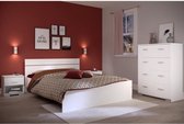 BOSTON complete slaapkamer: bed voor volwassenen 140x190 + ladekast + 1 nachtkastje - Wit decor - Made in France