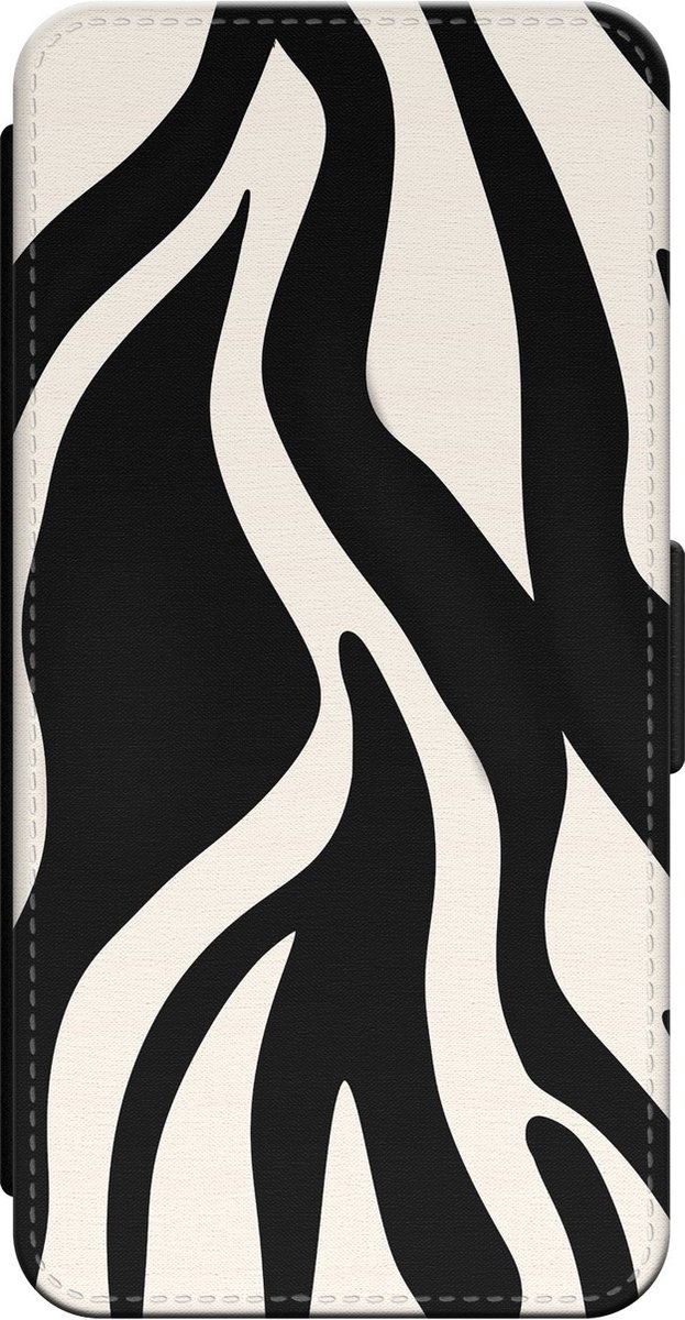 Leuke Telefoonhoesjes - Bookcase hoesje geschikt voor iPhone 14 Pro - Zebra - Wallet case met pasjeshouder - Print / Illustratie - Zwart