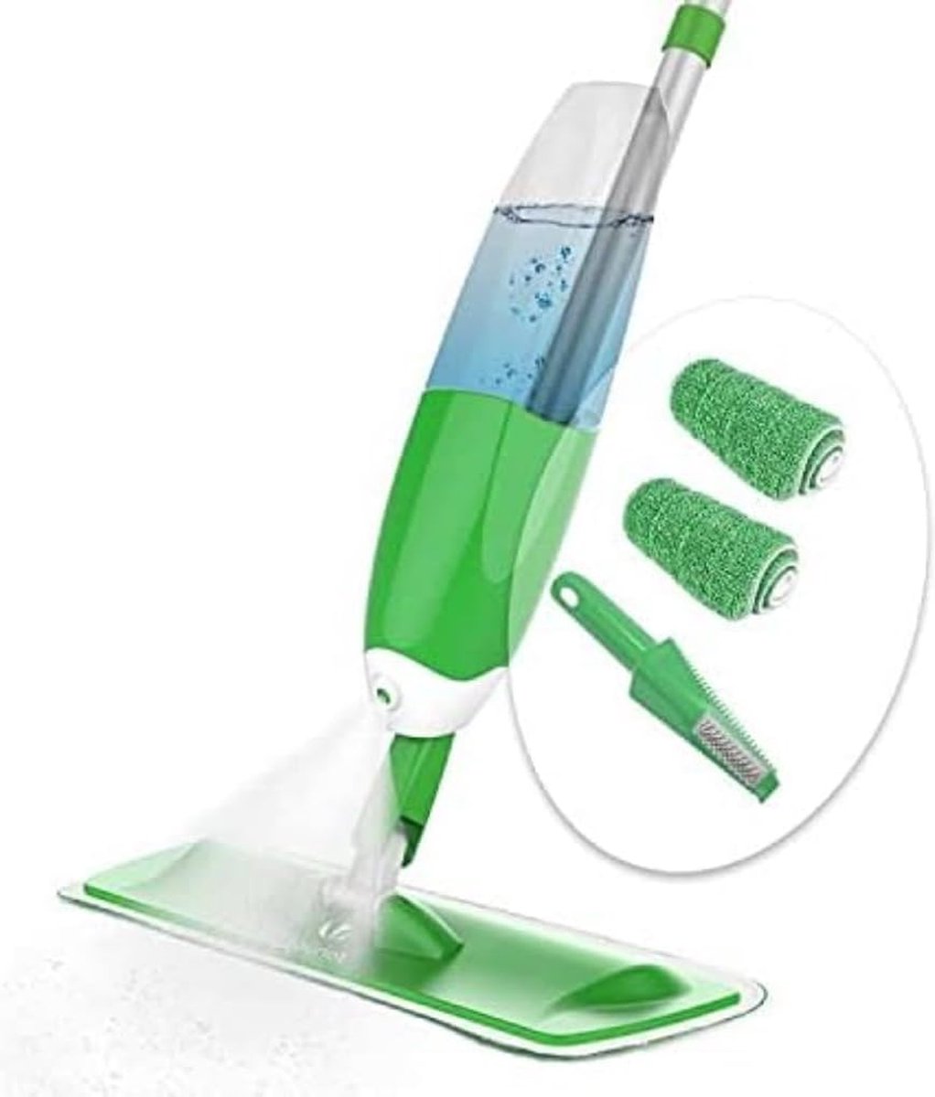 Wisser met Sproeifunctie Spray Mop met 650 ml Watertank Vloerwisser met Sproeimondstuk Spray Mop met 2 Microvezelhoezen Groen