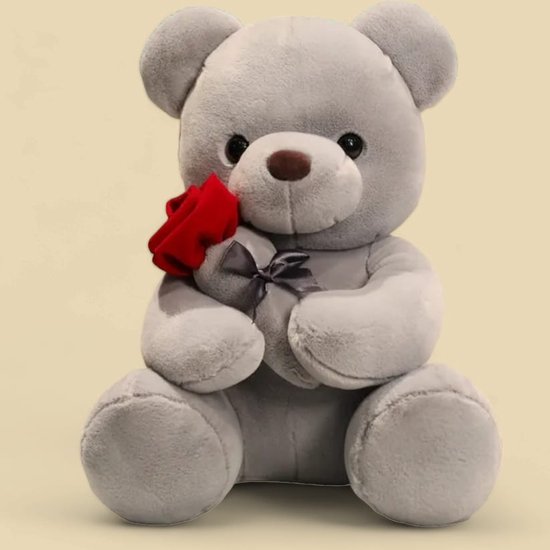 AliRose - XXL Teddy Bear - Grijs - Plush - Super Zacht - 45 cm - Met Boeket - Premium Kwaliteit - Liefde - Romantisch - Romantiek - TikTok - Instagram - Valentijn's Cadeau - Partner - Love - Beer