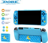 Dobe - Bescherm set voor de Nintendo Switch Oled - Stevige grip voor comfortabel gamen - Inclusief sticker set - Met opbergbox voor games - blauw