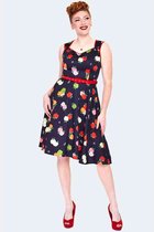 Voodoo Vixen - Apple Print Flare jurk - XL - Zwart