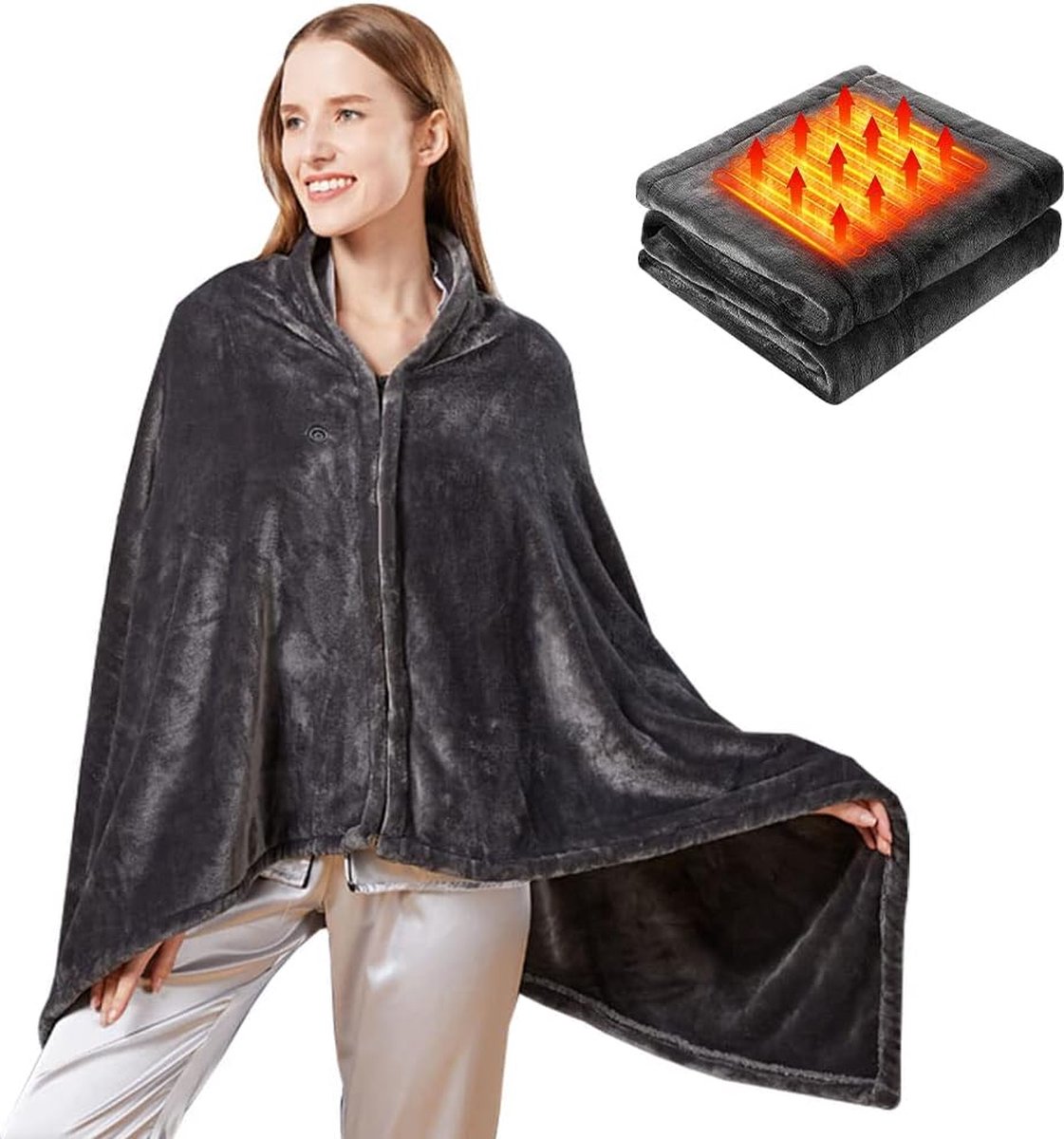 Elektrische deken, USB-pluche elektrische deken, 150 x 85 cm, flanellen elektrische deken, snelle opwarming en 3 warmte-instellingen, USB-aangedreven verwarming, machinewasbaar, grijs