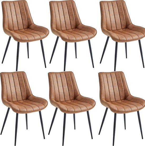 Colenis® - Verta Eetkamerstoel - Set Van 6 - Cognac - Microfiber Stof - Industrieel