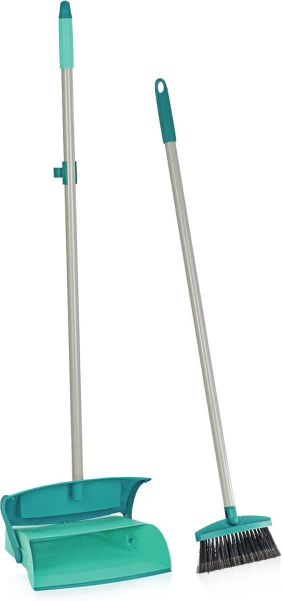 Goedkoopste Leifheit Mariaset stoffer en blik met lange steel - incl. gesloten blik - handveger - turquoise - grijs