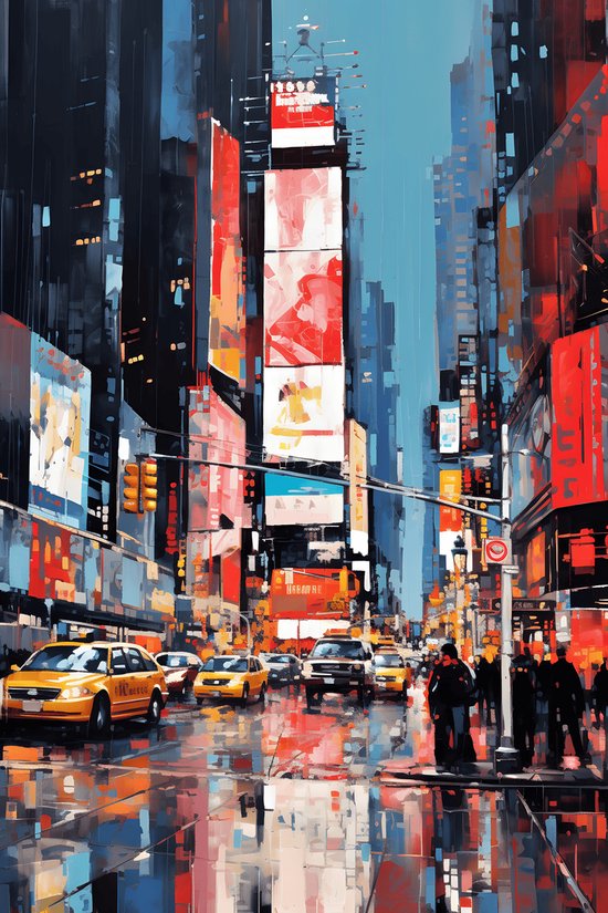 Times Square Poster | New York Poster | Stadposter | Skyline Poster | Aquarel Poster | 61x91cm | Aesthetic Poster | Wanddecoratie | Moderne Kunst | Muurposter | MT | Aesthetic room decor | Geschikt om in te lijsten