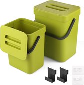 Compostbak keuken, 5 l + 3 liter, ophangbare bio-afvalemmer, hangende opslag, afvalemmer met deksel voor keuken, badkamer, auto, kantoor, slaapkamer (groen)