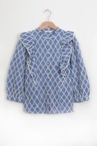 Sissy-Boy - Blauwe chambray blouse met broderie en ruffles