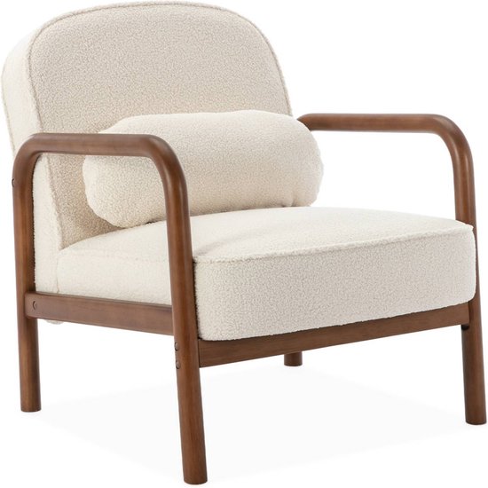 sweeek - Scandinavische fauteuil met walnootkleurig hout en bouclé - amélie