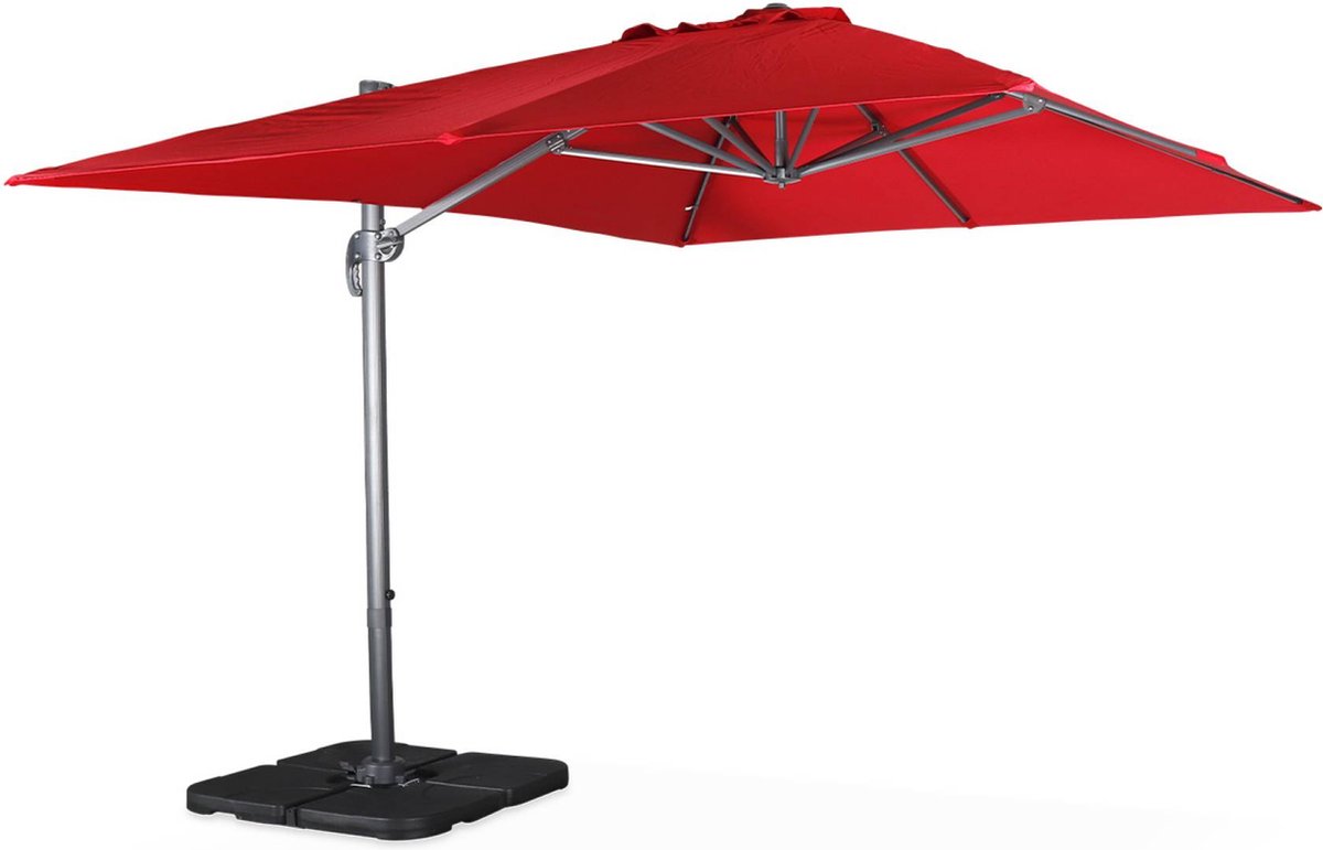 sweeek - Rechthoekige parasol 3x4 m, wimereux, 360° draaibaar + verzwaarde platen 50x50cm