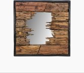 Barry Wandspiegel - 60x60 cm - Naturel/Zwart - Teak - spiegel rond, spiegel goud, wandspiegel, wandspiegel rechthoek, wandspiegel industrieel, wandspiegel zwart, wandspiegel rond, wandspiegels woonkamer, decoratiespiegel