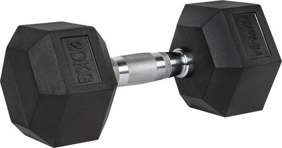 Haltère Hexagonale VirtuFit 20 Kg - Poignée Acier Chromé, Caoutchouc, Idéal Maison/Salle