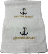 Nautische gastendoekjes wit anker welkom aan boord set van 2 stuks geborduurd boot handdoek marine