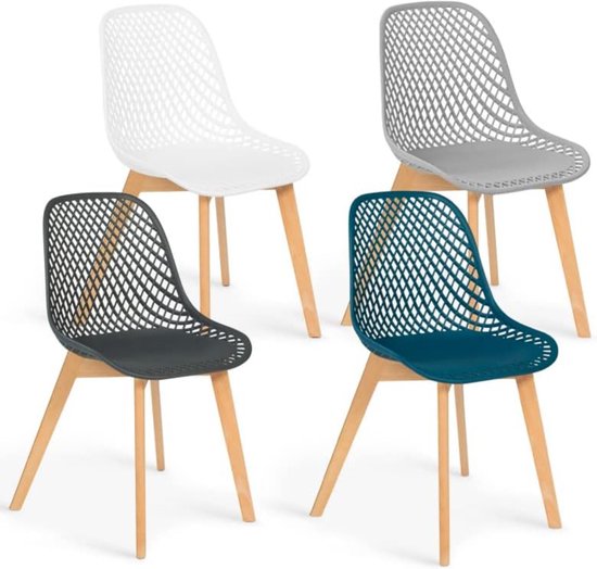 Set van 4 stoelen Mandy Mix Color wit, eendenblauw, donkergrijs en lichtgrijs