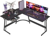 Table de Gaming bureau d'angle 150 x 120 cm, bureau en forme de L pour bureau, table d'angle PC, table d'ordinateur avec support pour écran et tiroirs, peu encombrant, facile à monter, table d'angle, noir