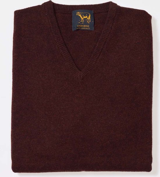 Osborne Knitwear Trui met V hals - Sweater heren in Lamswol - Pullover Heren - Raisin - L