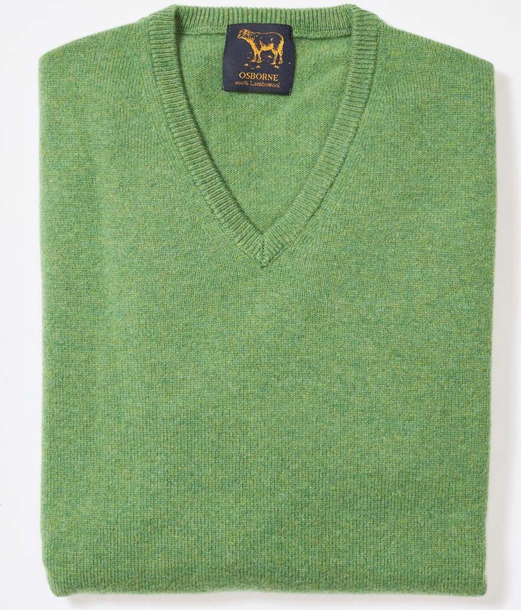 Osborne Knitwear Trui met V hals - Sweater heren in Lamswol - Pullover Heren - Watercress - L