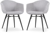 Nolon Nova-Chaise de salle à manger Otis gris clair - avec accoudoirs - tissu - pieds noirs - lot de 2 chaises de salle à manger