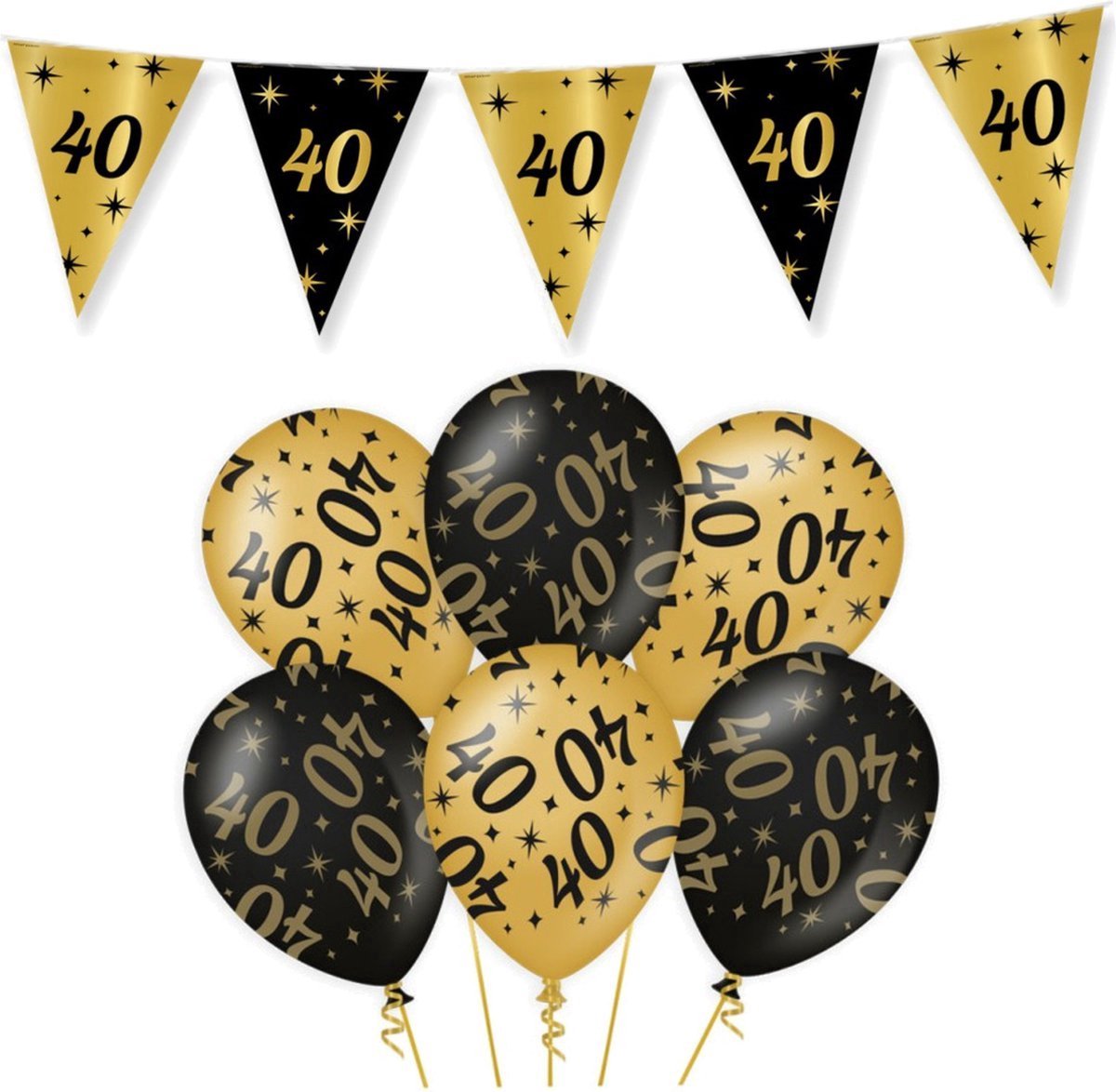 40 Jaar Verjaardag Decoratie Versiering - Feest Versiering - Vlaggenlijn - Ballonnen - Klaparmband - Man & Vrouw - Zwart en Goud - Merkloos