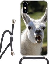 Telefoonhoesje Geschikt voor iPhone XS - Lama - Grappig - Kinderen - Jongens - Meisjes - Kids - Siliconen - Crossbody - Backcover met Koord - Telefoonhoesje met koord - Hoesje met touw