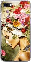 Telefoonhoesje Geschikt voor iPhone SE 2022 hoesje - Vrouw - Bloemen - Kleuren - Vlinders - Rozen - Hoofddoek - Siliconen Telefoonhoesje