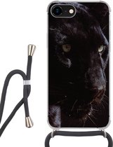 Coque de téléphone Convient pour iPhone SE 2020 - Panthère - Animal - Zwart - Siliconen - Bandoulière - Coque arrière avec cordon - Coque de téléphone avec cordon - Coque avec corde