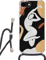 Hoesje met koord Geschikt voor iPhone 7 - Vrouw - Silhouette - Grijs - Siliconen - Crossbody - Backcover met Koord - Telefoonhoesje met koord - Hoesje met touw
