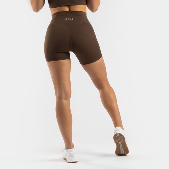 ZEUZ Korte Sport Legging Dames High Waist - Sportkleding & Sportlegging Squat Proof voor Fitness & Crossfit - Hardloopbroek, Yoga Broek - 62% Recycled Nylon & 38% Elastaan - Bruin - Maat XS van Merkloos — afbeelding 3