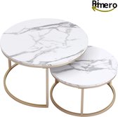 Primero - Bijzettafel - salontafel - luxe salontafel rond - Set van 2 - Moderne look - Marmer - Goud - 60 en 40 cm
