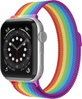 Bandje geschikt voor Apple Watch 42/44MM - Geschikt voor Series 1/2/3/4/5/6/7/8/9/SE/Ultra 1&2 - Maat One Size - Horlogebandje - Milanees - Regenboog