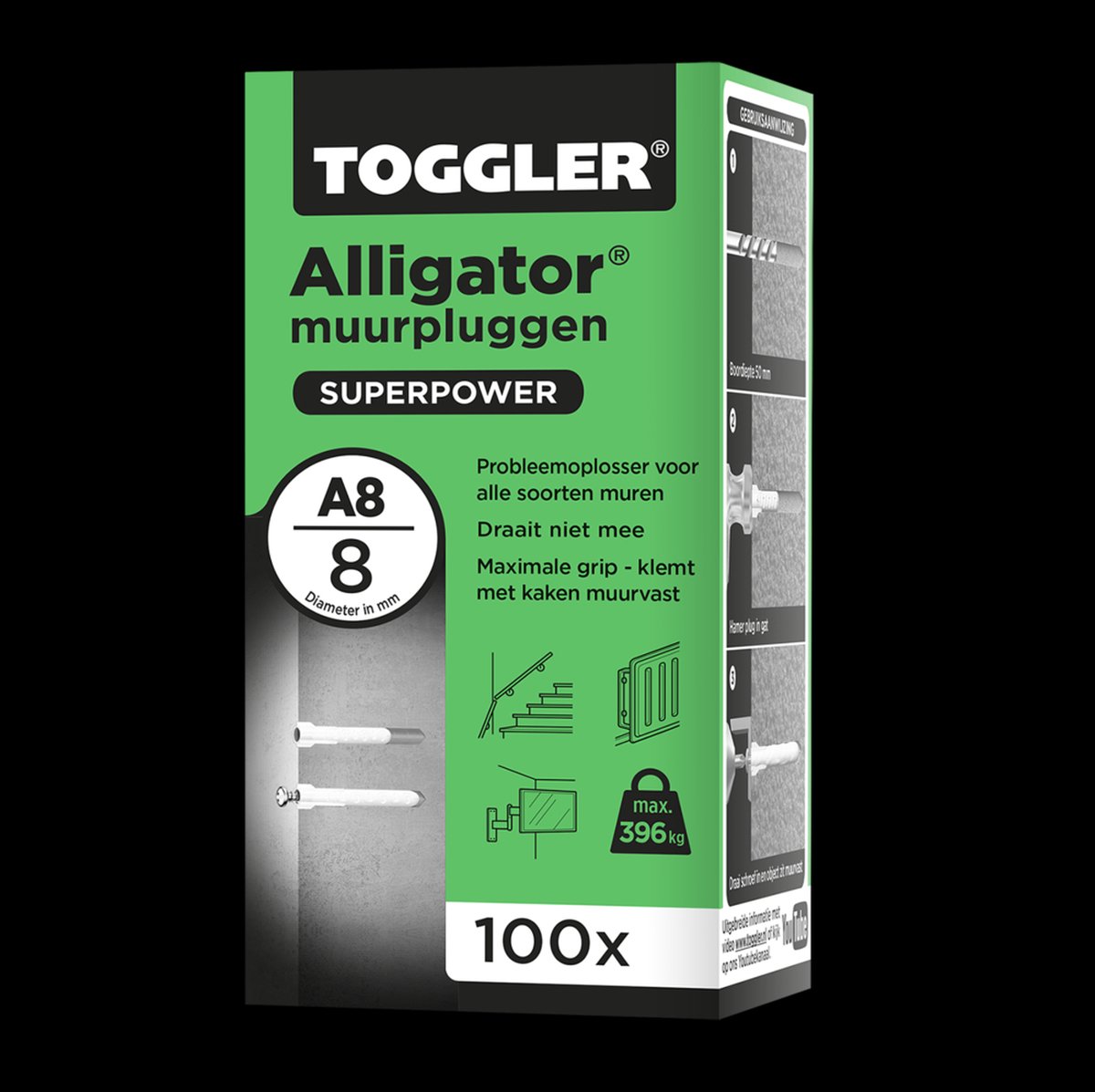 Toggler Pluggen A8 Alligator plug 100 stuks Zonder flens superpower 0036296131050