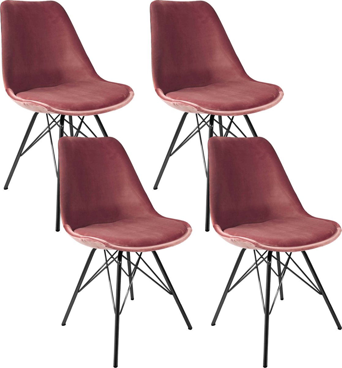Kick kuipstoel Velvet roze - zwart frame - set van 4