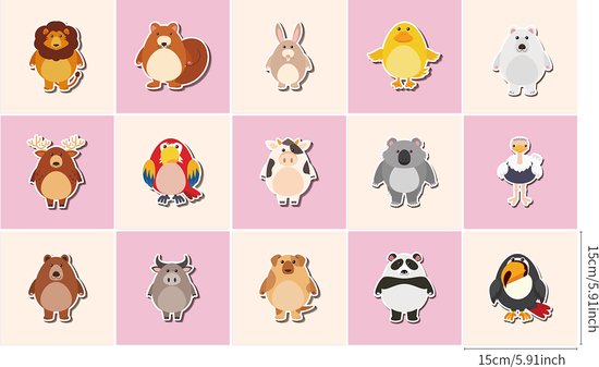 Ulticool Décoration Autocollant carrelages - Mignons Animaux Mignons Chambre d'enfant Bébé Bambin Enfant - 15x15 cm - 15 pièces Autocollants pour carrelage Autocollants pour meubles - Carrelage autocollant - Salle de bain - Cuisine