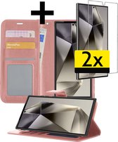 Hoesje Geschikt voor Samsung S24 Ultra Hoesje Book Case Hoes Wallet Cover Met 2x Screenprotector - Hoes Geschikt voor Samsung Galaxy S24 Ultra Hoesje Bookcase Hoes - Rosé goud