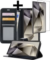 Hoesje Geschikt voor Samsung S24 Ultra Hoesje Book Case Hoes Wallet Cover Met Screenprotector - Hoes Geschikt voor Samsung Galaxy S24 Ultra Hoesje Bookcase Hoes - Zwart