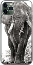 Coque iPhone 11 Pro Max - Éléphant qui mange en noir et blanc - Coque en Siliconen pour téléphone