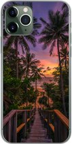 Geschikt voor iPhone 11 Pro hoesje - Zonsondergang - Palmbomen - Strand - Siliconen Telefoonhoesje