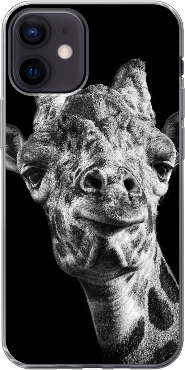 Telefoonhoesje Geschikt voor iPhone 12 hoesje - Giraffe - Dier - Zwart - Wit - Siliconen Telefoonhoesje Telefoonhoesje