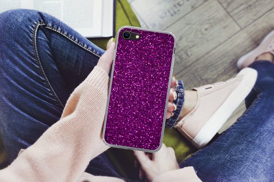 Coque pour iPhone SE 2020 - Texture pailletée violette et rose - Coque de téléphone en Siliconen