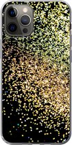 Geschikt voor iPhone 12 Pro hoesje - Luxe - Glitter - Goud - Design - Zwart - Siliconen Telefoonhoesje