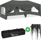 BukkitBow - Tente de réception double avec parois latérales - Tente pliable - Imperméable et résistante aux intempéries - Pavillon de jardin double - 600 x 300 cm - Grijs
