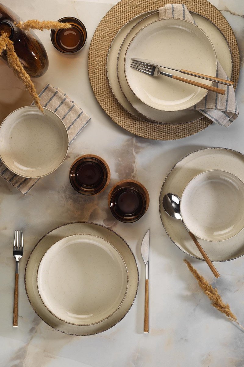 Asir - Dinerset (12 stuks) - Crème - 24 x 24 cm (L x D)