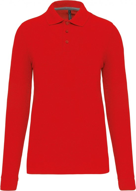 Polo Heren 5XL WK. Designed To Work Kraag met knopen Lange mouw Red 65% Polyester, 35% Katoen