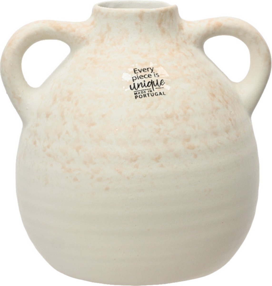 Decoris Vaas kruik model - terracotta - wit - 17 x 17 - vintage