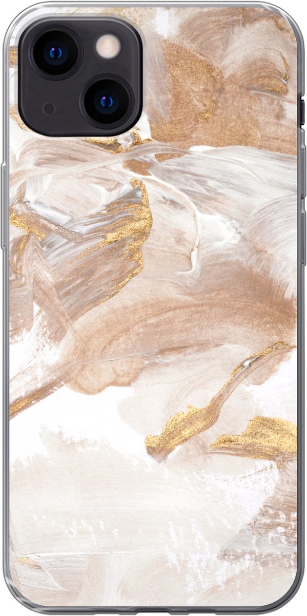 Telefoonhoesje Geschikt voor iPhone 13 hoesje - Aquarelverf - Goud - Bruin - Siliconen Telefoonhoesje Telefoonhoesje