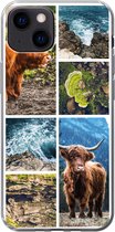 Geschikt voor iPhone 13 mini hoesje - Schotse hooglander - Natuur - Collage - Siliconen Telefoonhoesje