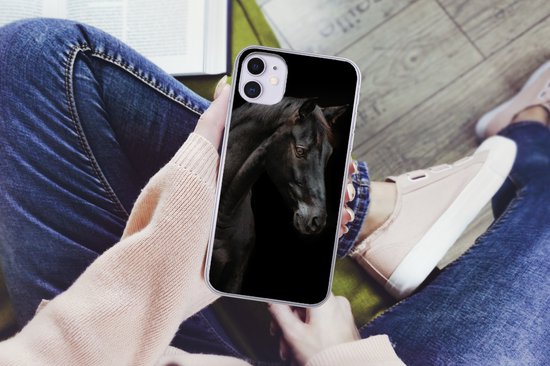 Coque iPhone 11 - Paarden - Animaux - Zwart - Siliconen