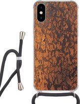 Hoesje met koord Geschikt voor iPhone X - Roest print - Bruin - Oranje - Metaal - Patroon - Structuur - Siliconen - Crossbody - Backcover met Koord - Telefoonhoesje met koord - Hoesje met touw