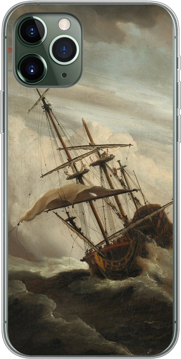Telefoonhoesje Geschikt voor iPhone 11 Pro hoesje - Een schip in volle zee bij vliegende storm - Schilderij van Willem van de Velde - Siliconen Telefoonhoesje Telefoonhoesje