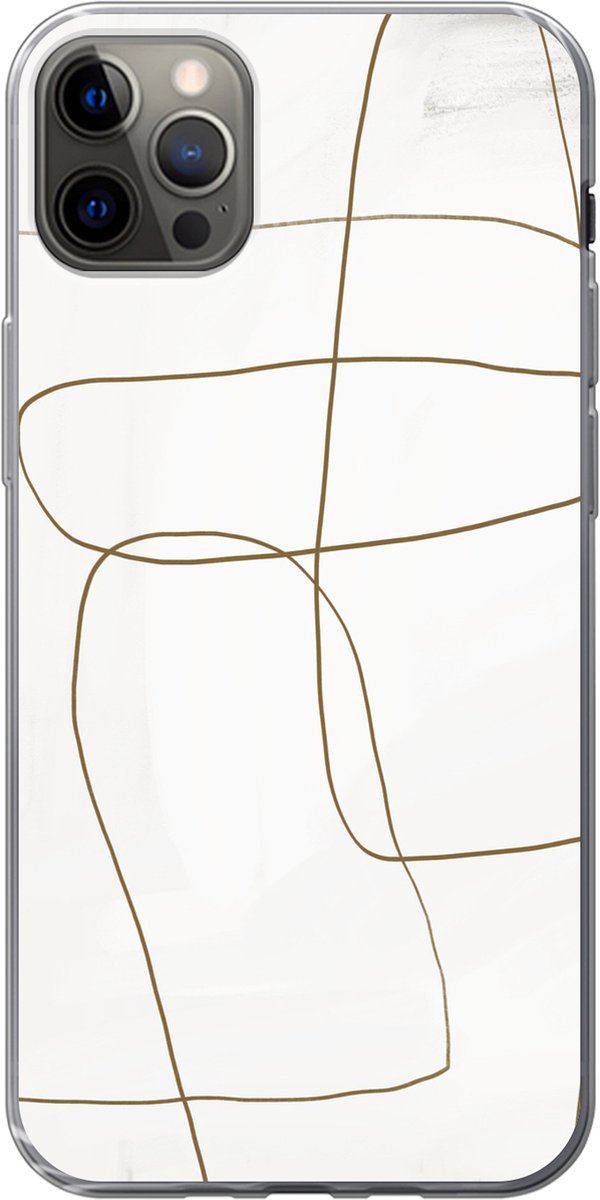 Telefoonhoesje Geschikt voor iPhone 13 Pro Max hoesje - Kunst - Bruin - Wit - Abstract - Siliconen Telefoonhoesje Telefoonhoesje